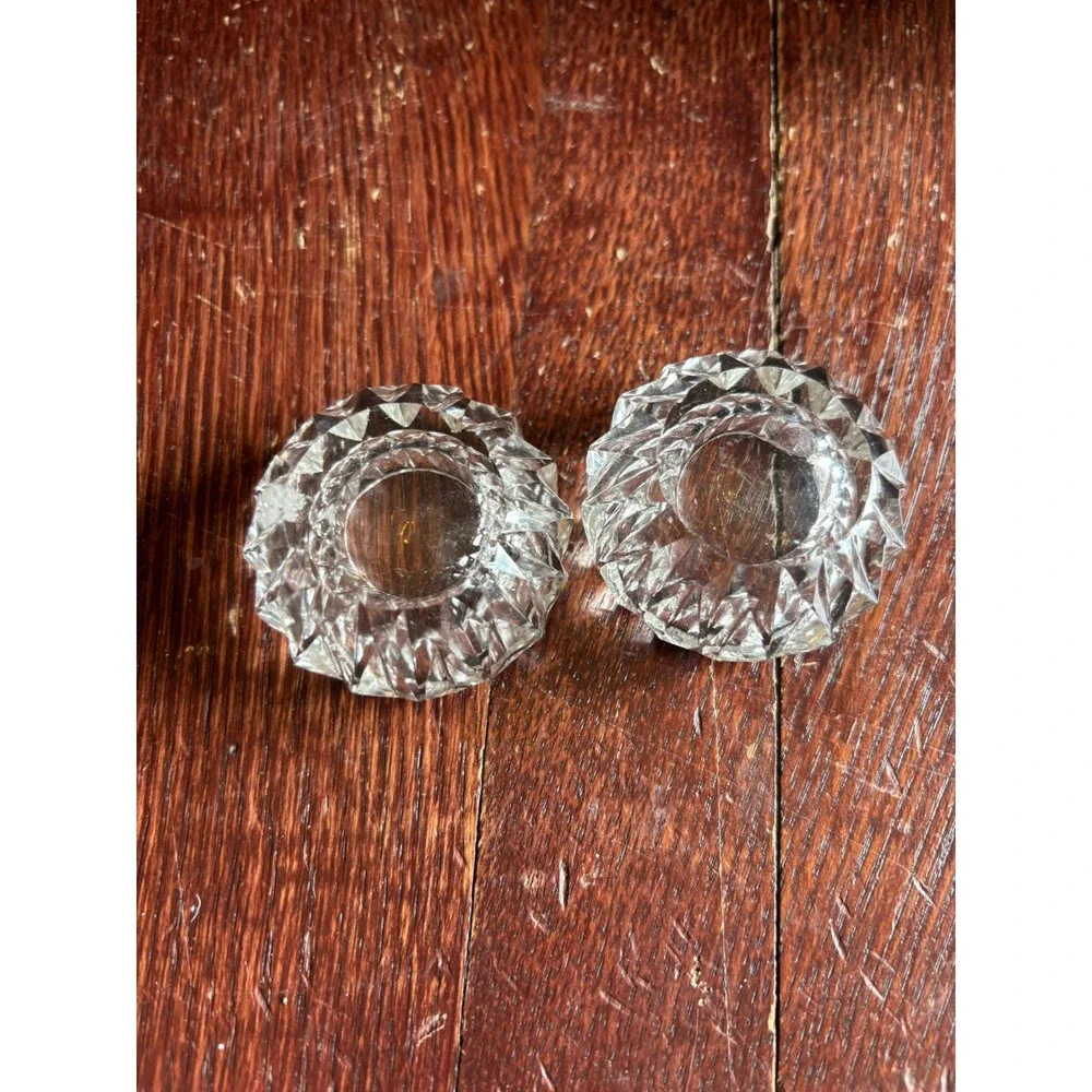 Vintage Cut Glass Salt Cellars Set 2 Diamond Point Pattern Clear Crystal Style
